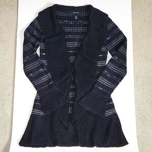 White House Black Market knit Cardigan Sweater Black and White striped sweater